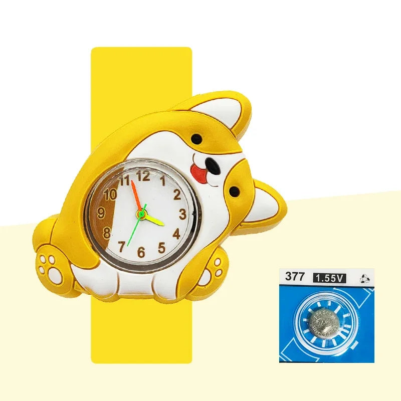 Children’s Cartoon Watch for Ages 2-14 Boys and Girls Soft Silicone Slap Bracelet Student Wristwatch