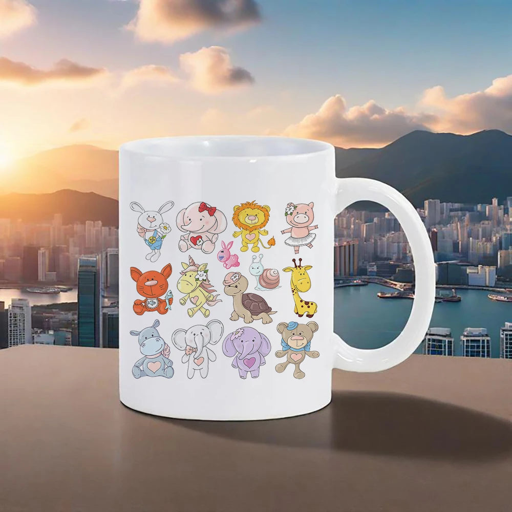 Cute Animal Ceramic Mug 11 oz (320 ml) — Kids Breakfast Cup with Panda, Lion & Koala Designs