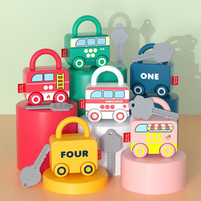 Baby Learning Lock with Key Car Toy – Montessori Educational Number Matching and Sensory Toy for Kids Ages 1-3