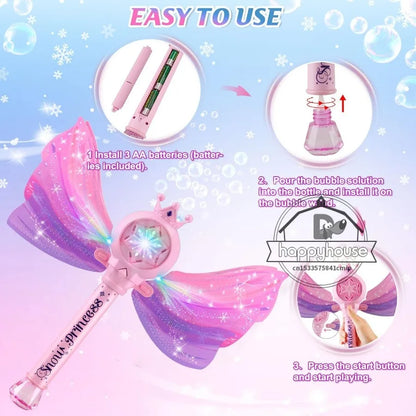 Automatic Bubble Machine Gun for Kids & Toddlers – Battery-Powered Bubble Wand with LED Light, 360° Leak-Proof Bubble Blower Toy