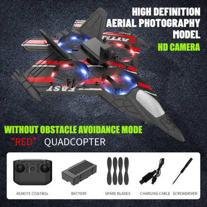 RC Plane with Camera and Obstacle Avoidance – 2.4G Foam Fighter Helicopter Toy for Kids