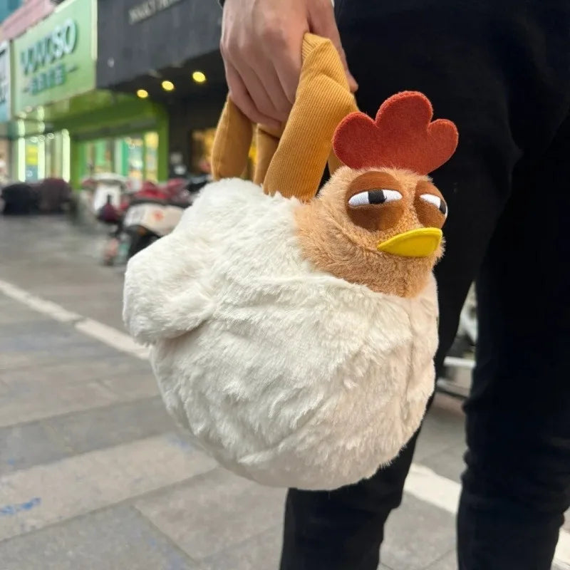 Fur Chicken Plush Bag – Ugly Hen Handbag with Funny Kawaii Chicken Pendant Keychain for Women