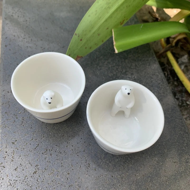 Cute White Bear Ceramic Mug – Mini Porcelain Tea & Coffee Cup, 1-Piece Gift for Friends