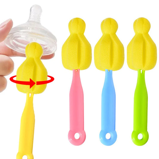 Sponge Nipple Cleaning Brush – Long Handle Baby Pacifier & Straw Scrubber, 360° Glass Cup & Kitchen Cleaning Tool