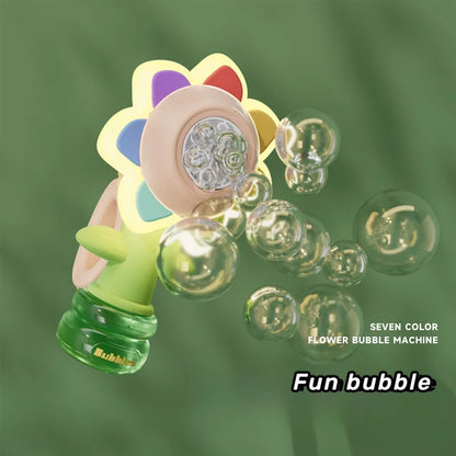 Sunflower Bubble Machine for Kids – Battery-Powered Automatic One-Button Bubble Maker with Shaking Head & LED Lights