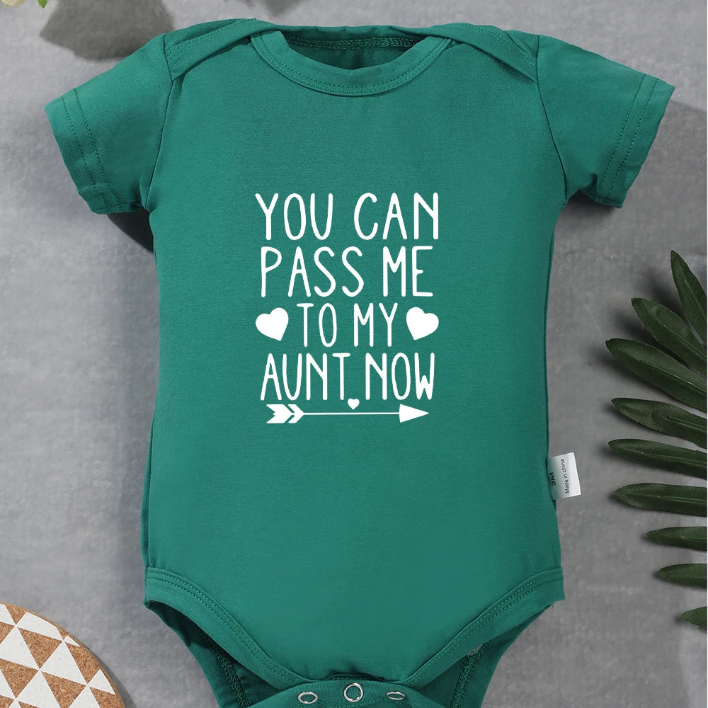 “You Can Pass Me to My Aunt Now” – Fun Baby Onesie, American Style Harajuku Cotton Romper for Newborn Boys, Cozy & Breathable
