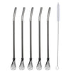 Reusable 304 Stainless Steel Straws Spoon with Cleaning Brush - Eco-Friendly Kitchen Utensil for Coffee and Tea