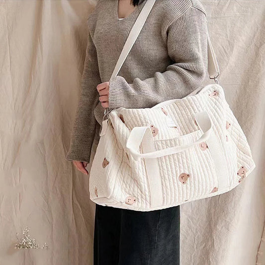 Little Bear Embroidered Mommy Bag – Cute Cartoon Large-Capacity Shoulder Bag for Mother & Baby, Handheld & Single Shoulder Parent-Child Bag - Kidzy Market