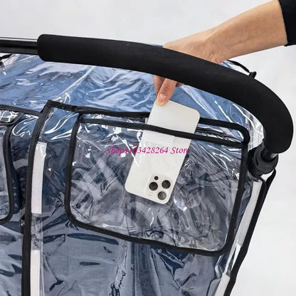 Double Stroller Rain Cover EVA Raincoat with Ventilated Design and Convenient Storage