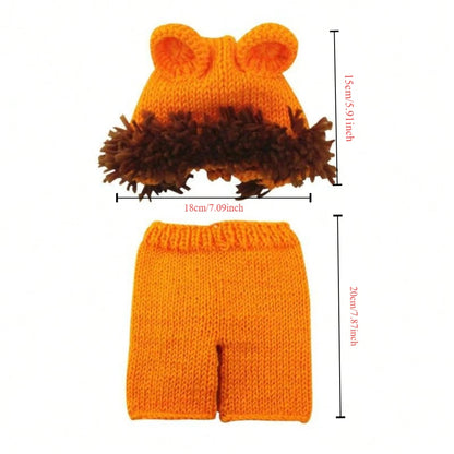 Baby Cute Lion Hat Newborn Photography Prop - Soft Knitted Hat & Pant Suit Infant Photoshoot Outfit