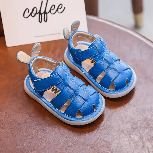 Baby Girls’ & Boys’ Sandals – Summer Infant Anti-Collision Toddler Shoes, Soft Bottom Genuine Leather Beach Sandals for Kids
