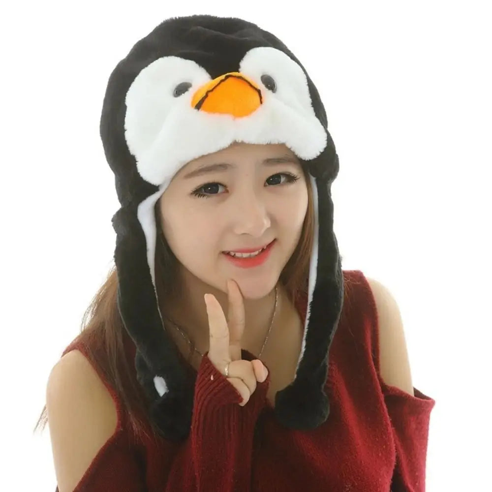 Plush Animal Earflap Hat with Moving Ears & Neck Warmer — 60 cm (23.6 in) Adult Cosplay Party Beanie
