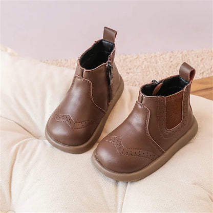 New Spring Autumn Baby Leather Ankle Boots Rubber Sole Toddler Shoes Little Girls Fashion Boots