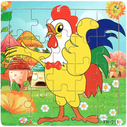 New 20 Piece Wooden 3D Puzzle, Cartoon Animal & Vehicle Jigsaw, Montessori Educational Toy for Kids, Baby 1-3 Years