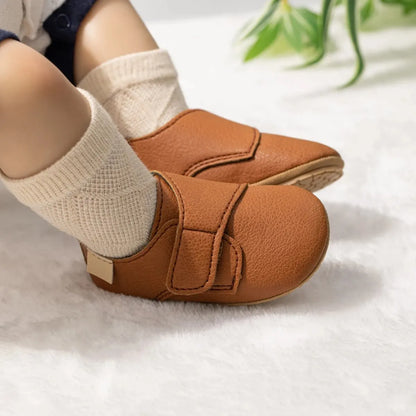 Meckior Baby Boys Girls Shoes Rubber Sole Anti-Slip Classic PU Leather Toddler First Walking Flat Lazy Infants Crib Shoes
