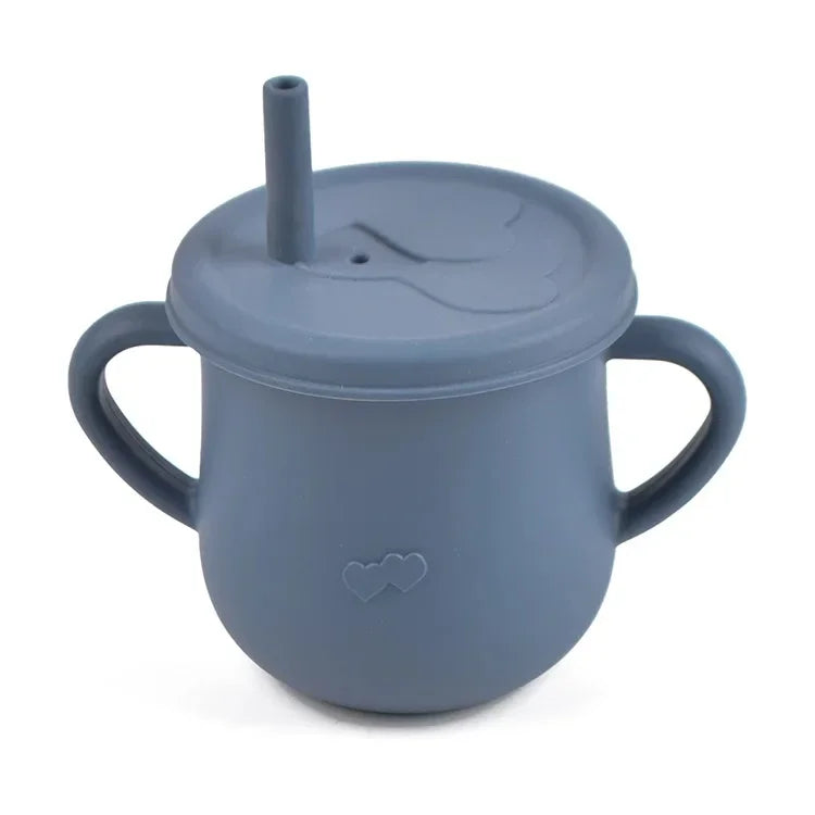 Kids Cup Silicone Food Storage Box - Solid Color Baby Sippy Cup, Portable Children Snacks Container with Lid, BPA-Free, 200ml (6.8oz)