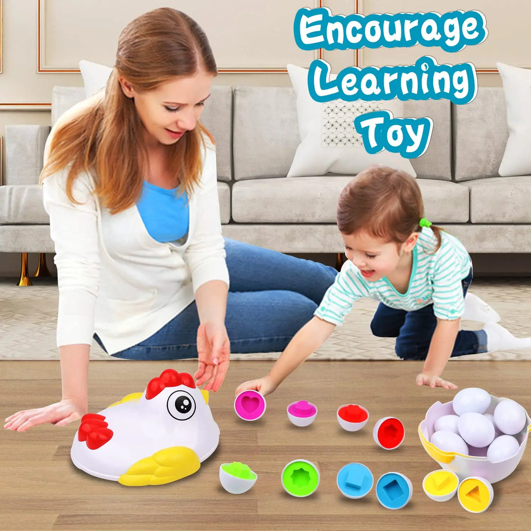 12 Matching Eggs Montessori Sensory Toy – Easter Chicken Color and Shape Sorting Educational Toy for Kids Gifts