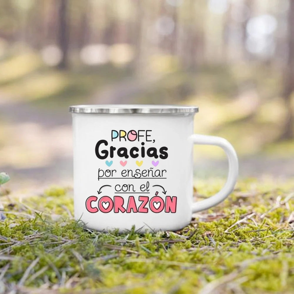 Thank You Teacher Enamel Coffee Mug – 'Without Teachers Like You' Printed Coffee Cup, 3.14 x 3.35 in (8 x 8.5 cm) Teacher Gift
