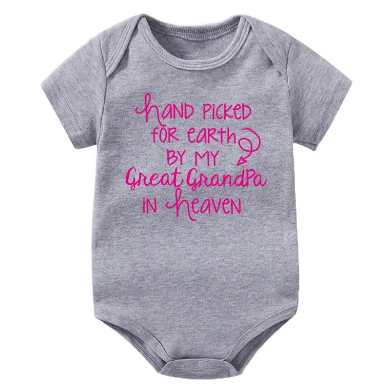 Baby Bodysuit - Hand Picked for Earth by My Great Grandpa in Heaven Printed Newborn Romper - Cotton Body Baby Girl & Boy Clothes