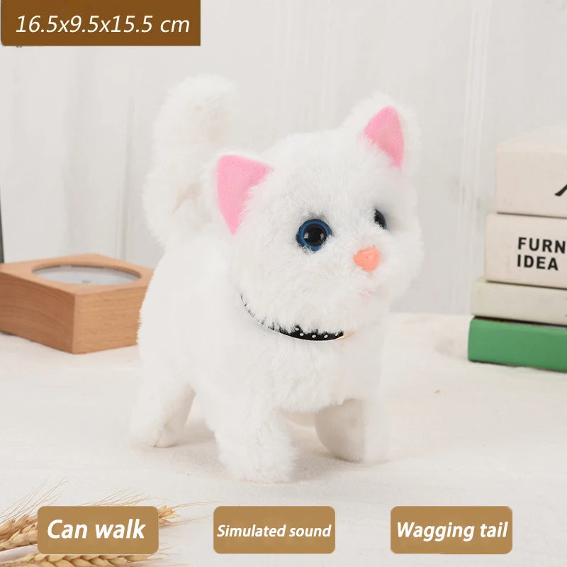New Walking Kitty Plush Toy, Electric Interactive Meowing Cat with Wagging Tail and Nodding Head, Stuffed Animal Pet Toy Gift for Kids