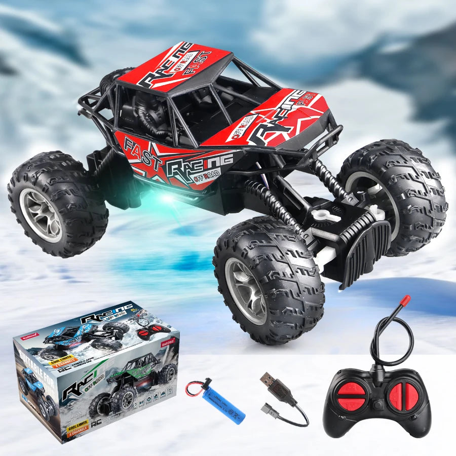 4-Way Remote Control Car with Lights and Anti-Slip Rubber Tires