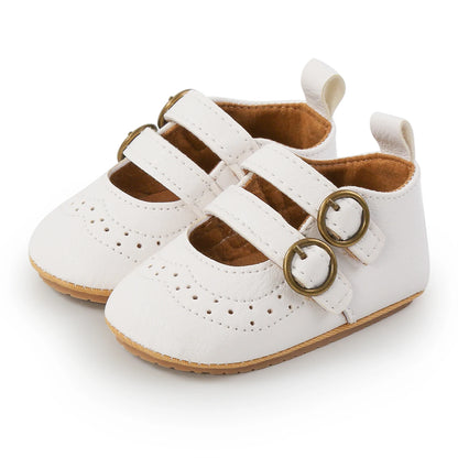 Meckior Baby Shoes Retro Leather Boy Girl Multicolor Toddler Rubber Sole Anti-Slip First Walkers Infant Shoes