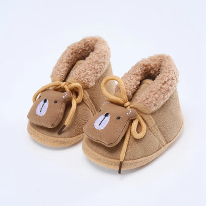 Winter Warm Newborn Baby Boy Girl Boots, Cute Bear Soft Toddler Shoes, First Walkers Anti-slip Booties, Infant Fur Snow Boots (0-18M)