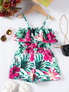 Toddler Girls Summer Jumpsuit – Leaf Print Camisole Romper (Beach Style Outfit)