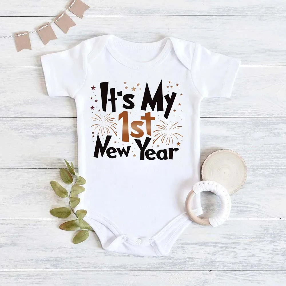 Happy New Year “It’s My 1st New Year” Newborn Baby Clothes – Letter Printed Infant Onesie, Casual Toddler Jumpsuit for Girls & Boys