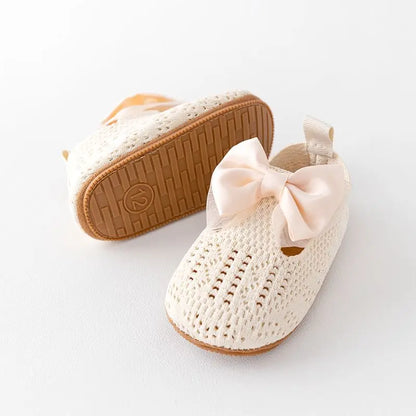 Baby Girl Shoes Fly Knit TPR Sole Anti-Slip Breathable Soft Cotton Bowknot Spring & Autumn for 0-18M
