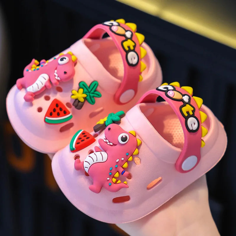 Summer Children’s Slippers – Cartoon Dinosaur DIY Design, Soft Anti-Skid Sandals for Boys & Girls, Indoor & Beach Shoes