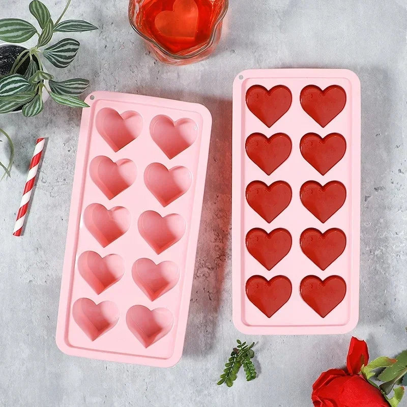 10 Hole Heart Shaped Silicone Popsicle Mold Tray