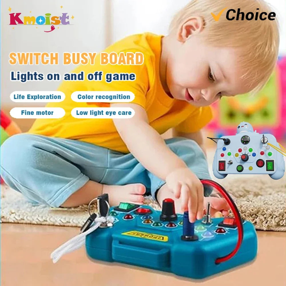 Busy Board with LED Lights and Switch – Sensory Montessori Toy, Portable Electric Puzzle for Early Education, Gift for Toddlers and Kids