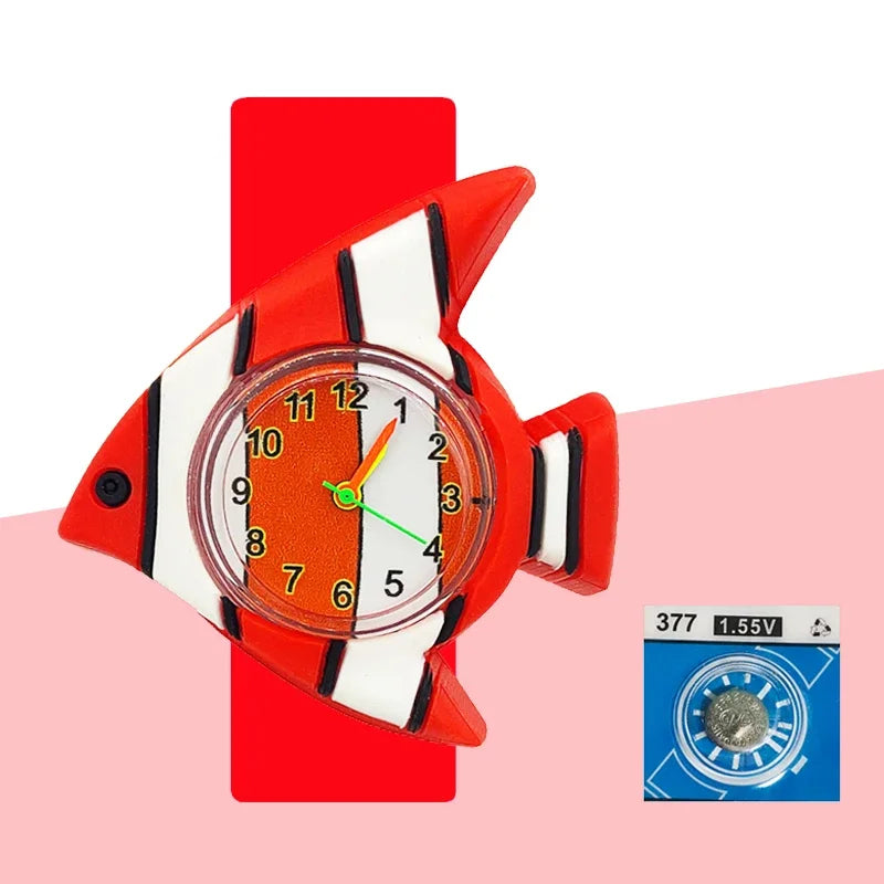 Children’s Cartoon Watch for Ages 2-14 Boys and Girls Soft Silicone Slap Bracelet Student Wristwatch