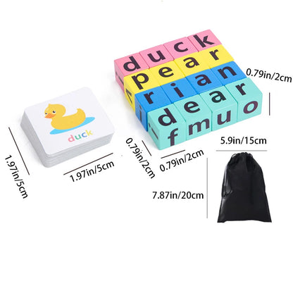 Wooden Word Spelling Game – Alphabet Learning Toy for Preschool Kids with 40 Cards and Letter Building Blocks