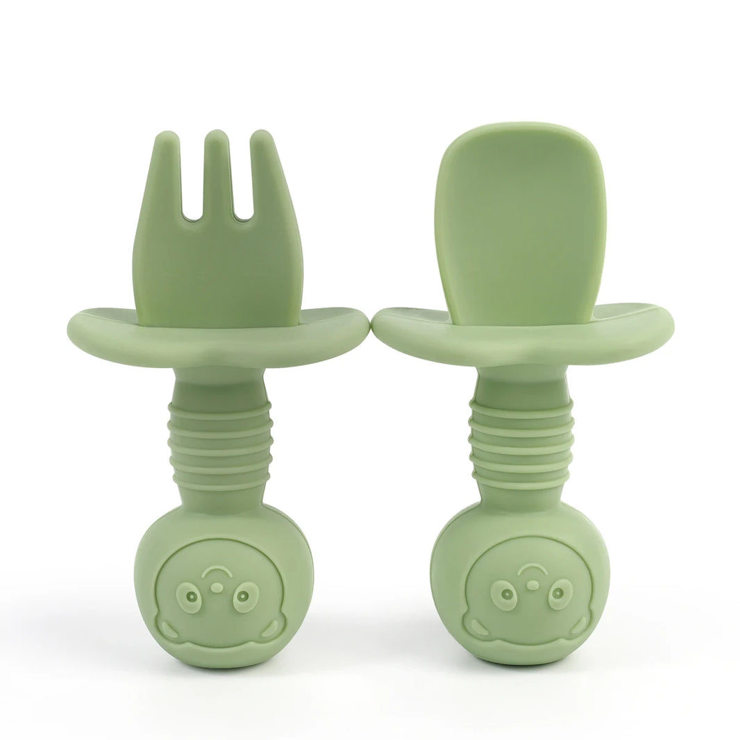2Pcs/Set BPA-Free Silicone Fork & Spoon - Baby Learning Feeding Food Tools, Children's Tableware, Training Utensils for Newborns