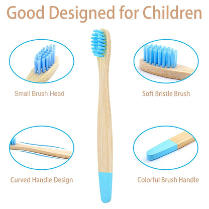 Children's Bamboo Toothbrushes, 10Pcs Soft Bristles, Eco-Friendly Biodegradable Wooden Handle, Teeth Whitening Brush