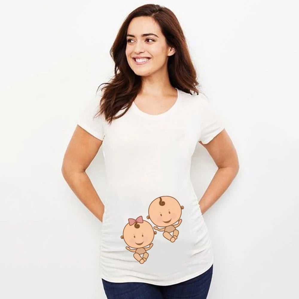 Cute Pattern Print Women's Maternity Shirts 3 Packs Side Ruched Pregnancy Tee Top Tunic Blouse Casual Loose Mama Clothes