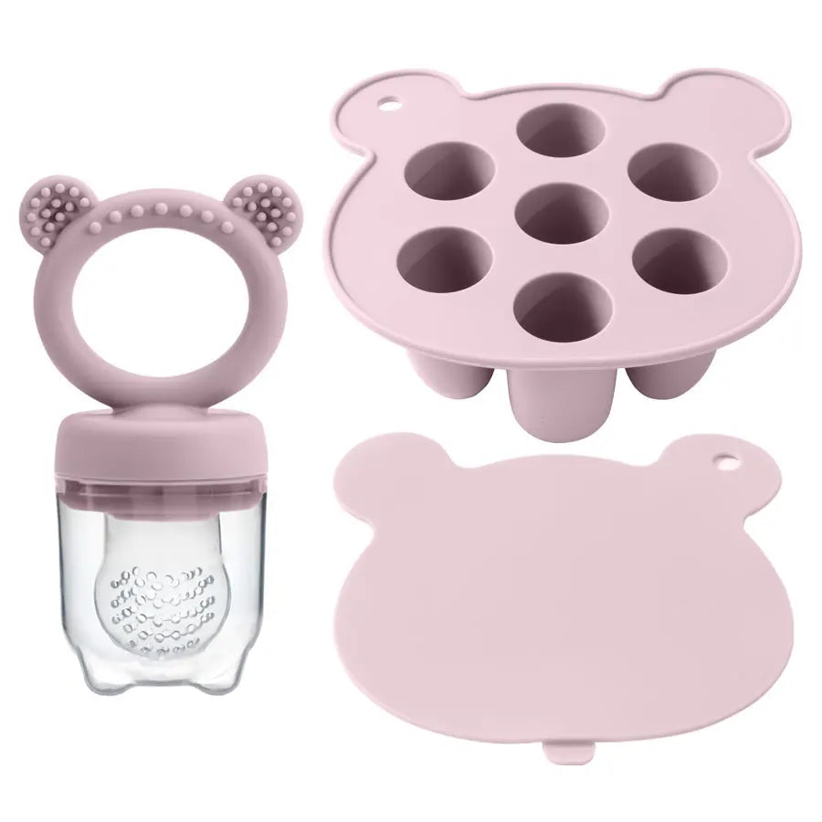 Baby Ice Cream Pops Silicone Mold - Popsicle Maker & Fruit Feeding Pacifier, Teething Toy, BPA-Free Baby Snack Stuff (3pcs)