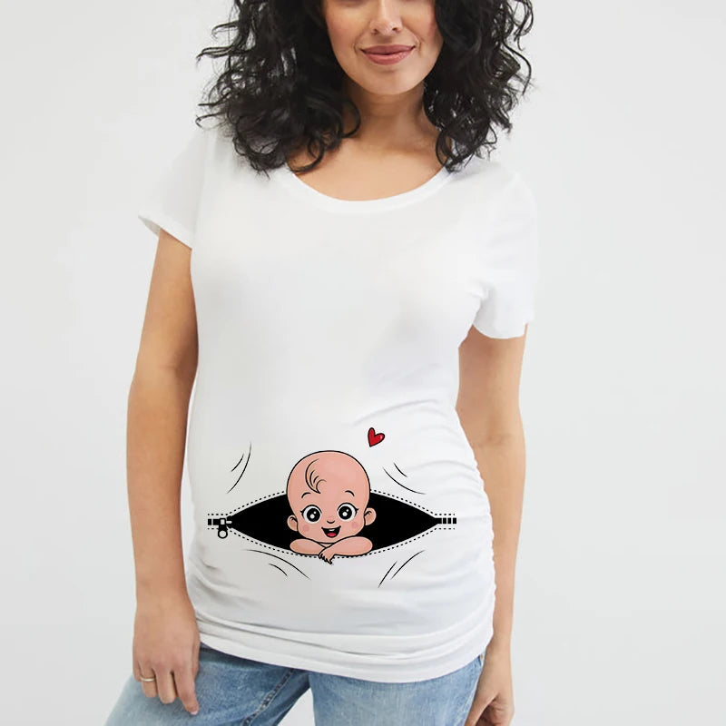 Maternity Shirt Pregnancy Announcement Tee - Summer Casual Mama Blouse, Basic Pregnancy Clothes for Expecting Moms