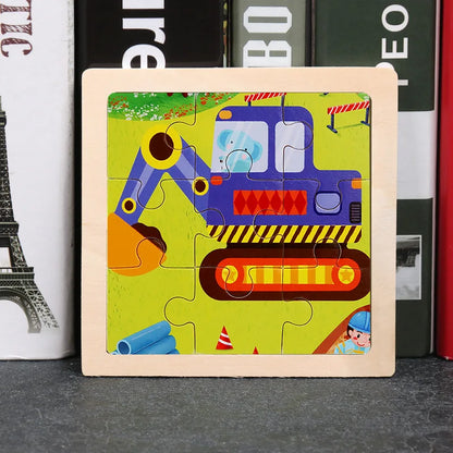 11x11cm (4.33x4.33in) Kids Wooden Puzzle – Cartoon Animal Traffic Tangram Educational Toy