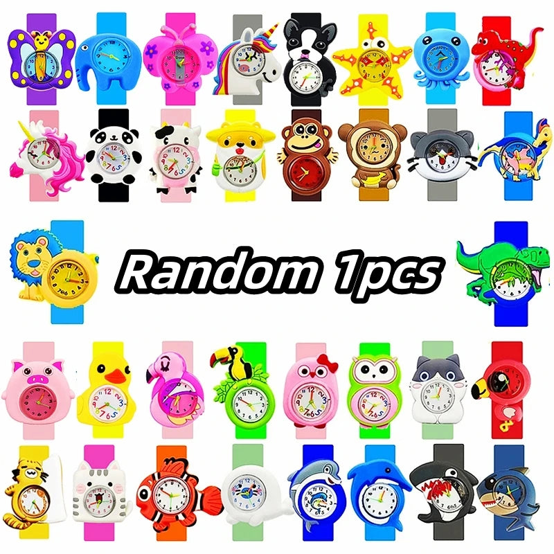 Children’s Cartoon Watch for Ages 2-14 Boys and Girls Soft Silicone Slap Bracelet Student Wristwatch