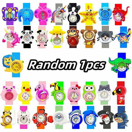 Children’s Cartoon Watch for Ages 2-14 Boys and Girls Soft Silicone Slap Bracelet Student Wristwatch