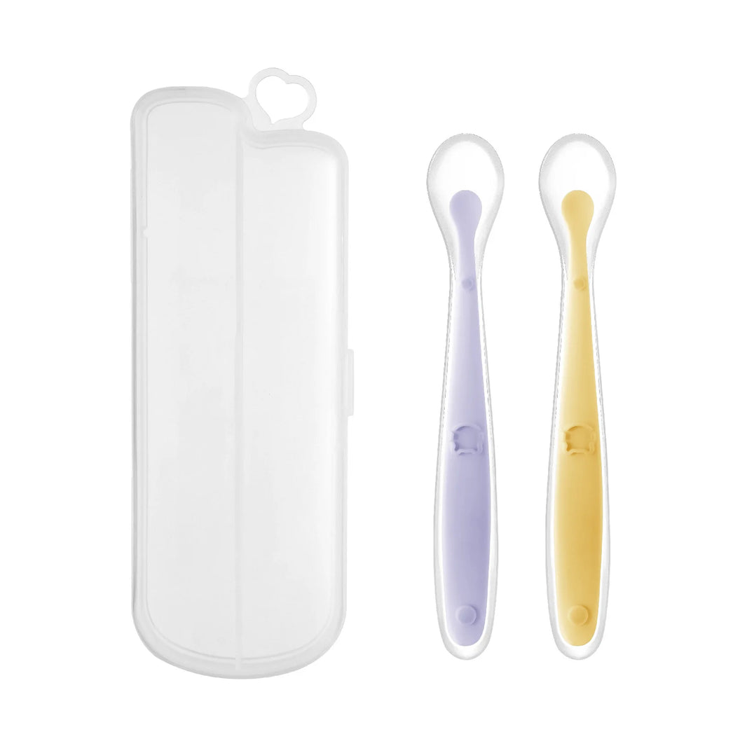 Baby Food Feeding Spoon Set – Stainless Steel Scraping & Soft Silicone Spoon for Infants and Toddlers – Includes Storage Box – BPA Free Baby Utensils for Puree, Soft Foods & Weaning