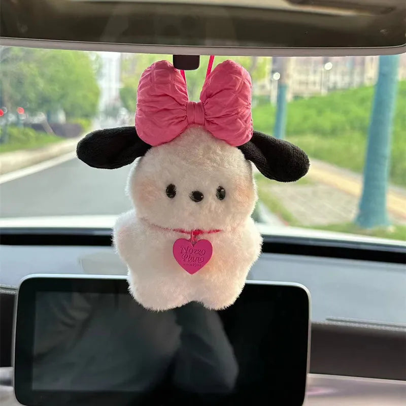 Kawaii Sanrio Pilot Dog Plush Keychain, Cute Pochacco Bow Bag and Car Mirror Pendant