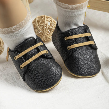 Meckior Baby Shoes Retro Leather Boy Girl Multicolor Toddler Rubber Sole Anti-Slip First Walkers Infant Shoes