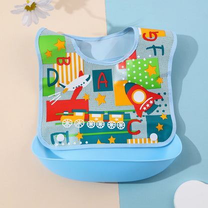 Security Cartoon Print Baby Bibs for Boys & Girls | Waterproof Soft Silicone Kids Burp Cloth with Pocket, Feeding Bib for Children - Kidzy Market