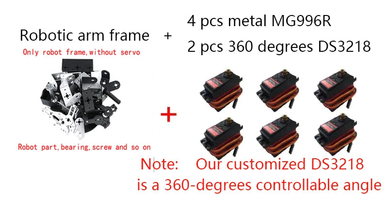 360° 6 DOF Robot Metal Alloy Mechanical Arm Claw Kit MG996R for Arduino, Robotics Educational Kit, PS2 Programmable Toy