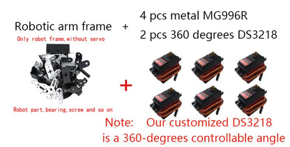 360° 6 DOF Robot Metal Alloy Mechanical Arm Claw Kit MG996R for Arduino, Robotics Educational Kit, PS2 Programmable Toy