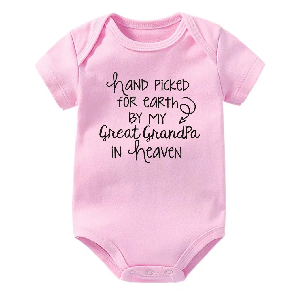 Baby Bodysuit - Hand Picked for Earth by My Great Grandpa in Heaven Printed Newborn Romper - Cotton Body Baby Girl & Boy Clothes